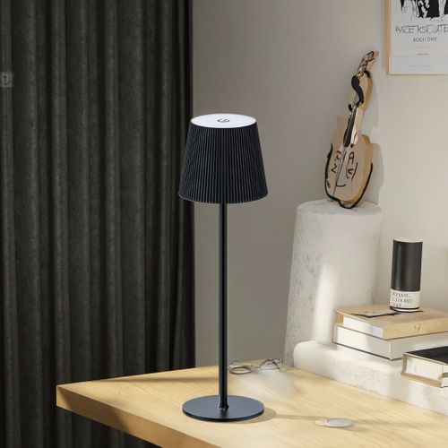 Lampe De Table Plissée Rechargeable 3w LED Métallique Noir Étanche 2 Hauteurs