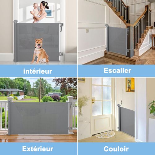 Barrière De Sécurité Rétractable à 140 Cm Gris - Double Verrouillage à Une Main