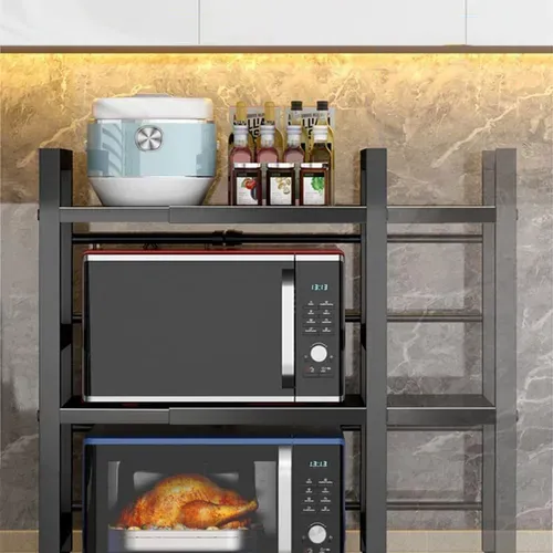 Étagère De Rangement De Cuisine Noire - Double Niveau Extensible - 6 Crochets