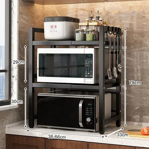 Étagère De Rangement De Cuisine Noire - Double Niveau Extensible - 6 Crochets