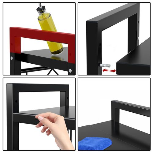 Étagère De Rangement De Cuisine Noire - Double Niveau Extensible - 6 Crochets