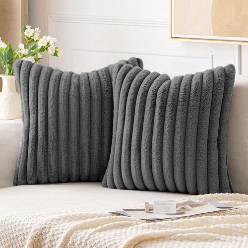 Taie D'oreiller En Velours Gris 50 X 50 Cm - Lot De 2 - Housse Simple Face
