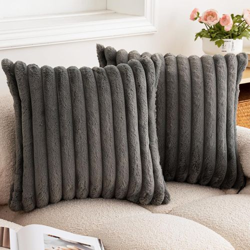 Taie D'oreiller En Velours Gris 50 X 50 Cm - Lot De 2 - Housse Simple Face
