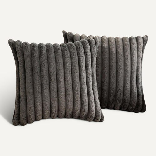 Taie D'oreiller En Velours Gris 50 X 50 Cm - Lot De 2 - Housse Simple Face
