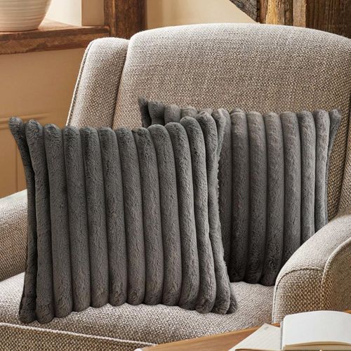 Taie D'oreiller En Velours Gris 50 X 50 Cm - Lot De 2 - Housse Simple Face