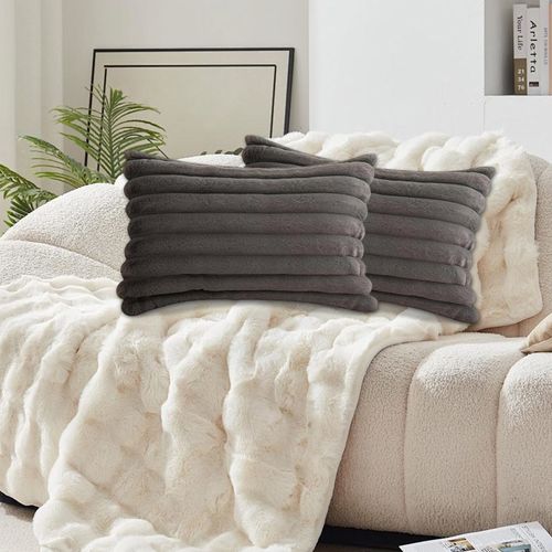 Taie D'oreiller En Velours Gris 30 X 50 Cm - Lot De 2 - Housse Simple Face