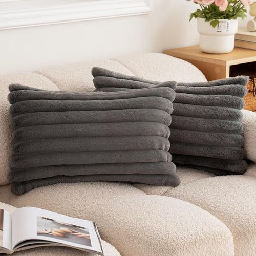 Taie D'oreiller En Velours Gris 30 X 50 Cm - Lot De 2 - Housse Simple Face
