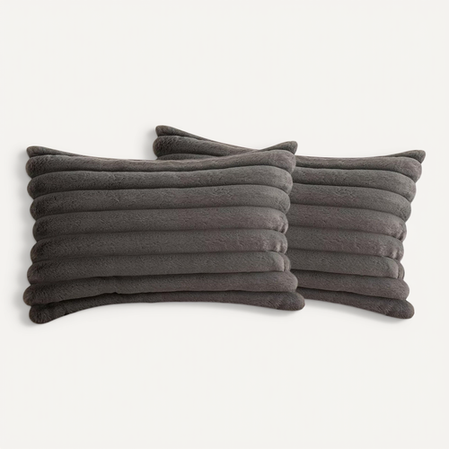 Taie D'oreiller En Velours Gris 30 X 50 Cm - Lot De 2 - Housse Simple Face