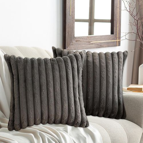 Taie D'oreiller En Velours Gris 45 X 45 Cm - Lot De 2 - Housse Simple Face