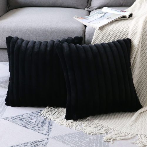 Taie D'oreiller En Velours Noir 50 X 50 Cm - Lot De 2 - Housse Simple Face