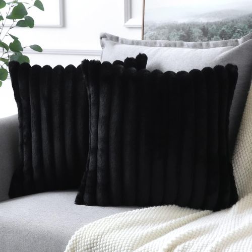 Taie D'oreiller En Velours Noir 50 X 50 Cm - Lot De 2 - Housse Simple Face