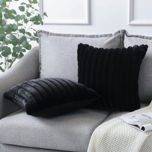 Taie D'oreiller En Velours Noir 50 X 50 Cm - Lot De 2 - Housse Simple Face