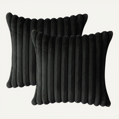 Taie D'oreiller En Velours Noir 50 X 50 Cm - Lot De 2 - Housse Simple Face