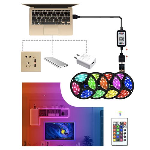 Bande LED 5 M Rgb 5050, Bluetooth Avec Microphone, Contrôle Via Application Mobile, 12v, Kit Musical
