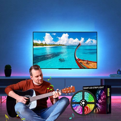 Bande LED 5 M Rgb 5050, Bluetooth Avec Microphone, Contrôle Via Application Mobile, 12v, Kit Musical