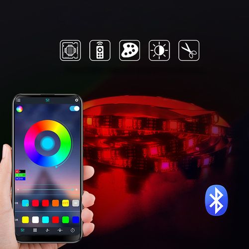 Bande LED 5 M Rgb 5050, Bluetooth Avec Microphone, Contrôle Via Application Mobile, 12v, Kit Musical