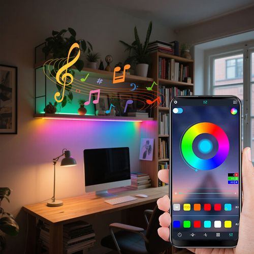 Bande LED 5 M Rgb 5050, Bluetooth Avec Microphone, Contrôle Via Application Mobile, 12v, Kit Musical
