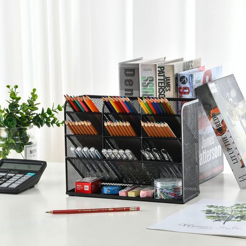 Organiseur De Bureau 10 Compartiments En Métal – Rangement Fournitures Et Accessoires