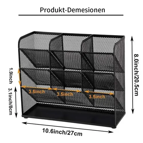 Organiseur De Bureau 10 Compartiments En Métal – Rangement Fournitures Et Accessoires