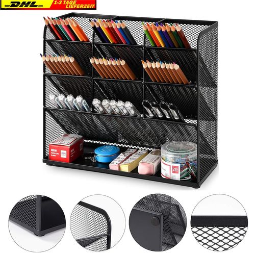 Organiseur De Bureau 10 Compartiments En Métal – Rangement Fournitures Et Accessoires