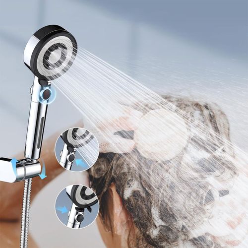 Pommeau De Douche Haute Pression 5 Jets Avec Filtre – Bouton Stop Eau