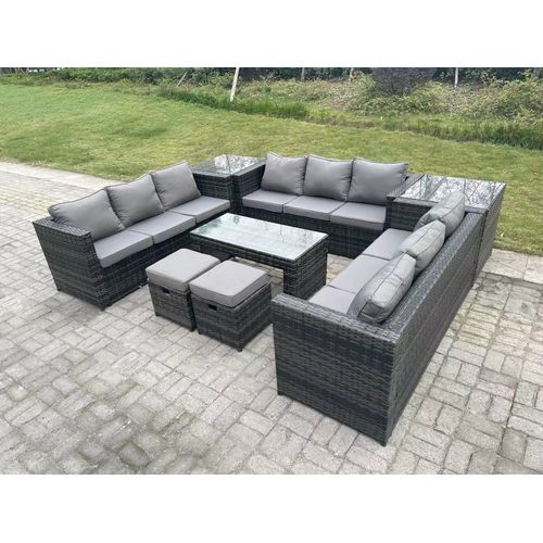 Salon De Jardin Avec Canapé Table Basse 2 Table D'appoint 2 Tabourets Pe Rotin