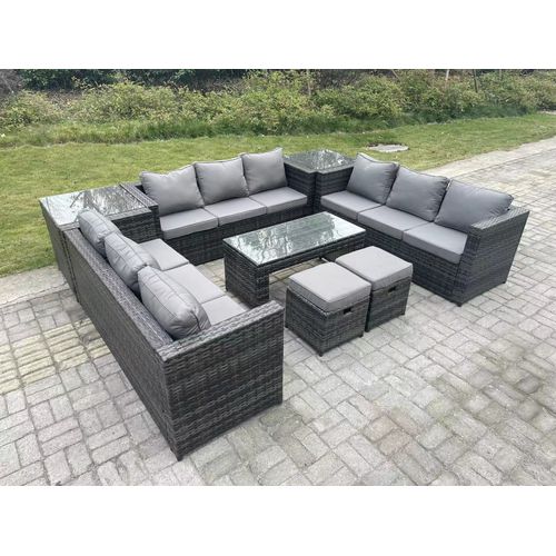 Salon De Jardin Avec Canapé Table Basse 2 Table D'appoint 2 Tabourets Pe Rotin
