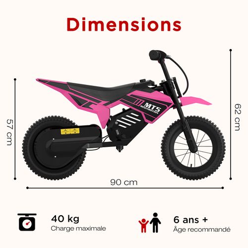 Moto électrique Enfant Rose 150w, 2 Vitesses 8–16 Km/h, Pneus Tout-terrain 12”