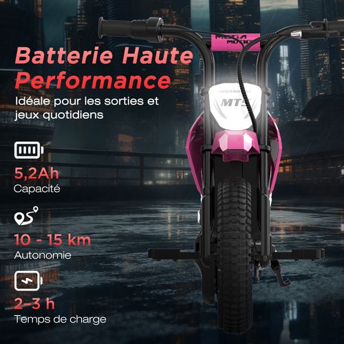 Moto électrique Enfant Rose 150w, 2 Vitesses 8–16 Km/h, Pneus Tout-terrain 12”