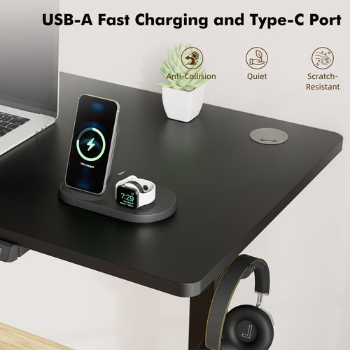 Bureau Assis Debout 120x60cm,fonction Mémoire Et Anti-collision,port USB Et Type C,70-119cm