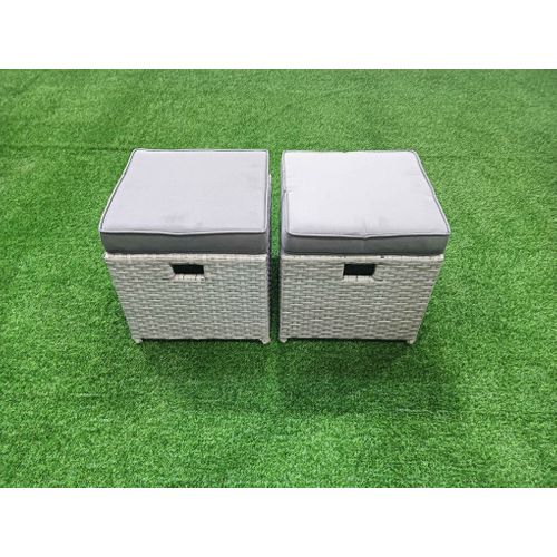 Salon De Jardin Exterieur En Résine 8 Places Avec Canapé 2 Petits Tabourets Gris Clair Mixte