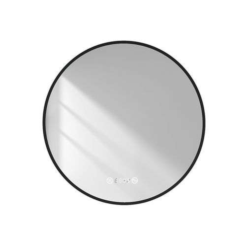 Miroir LED Lumineux Salle De Bain Rond 60cm Anti Buée Horloge Température Neutre Noir
