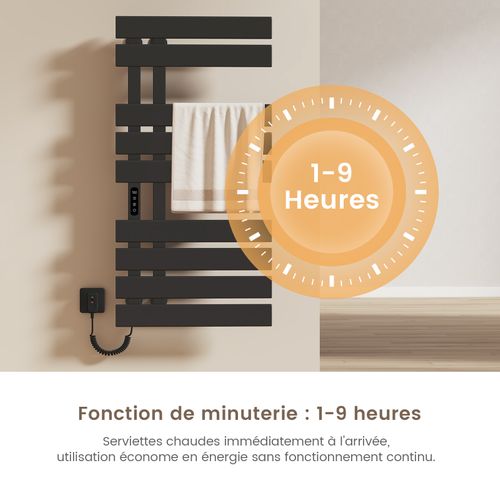 Sèche-serviettes Électrique De Salle De Bain 1000x500 Mm, 350w, Porte-serviettes Chauffant, Noir