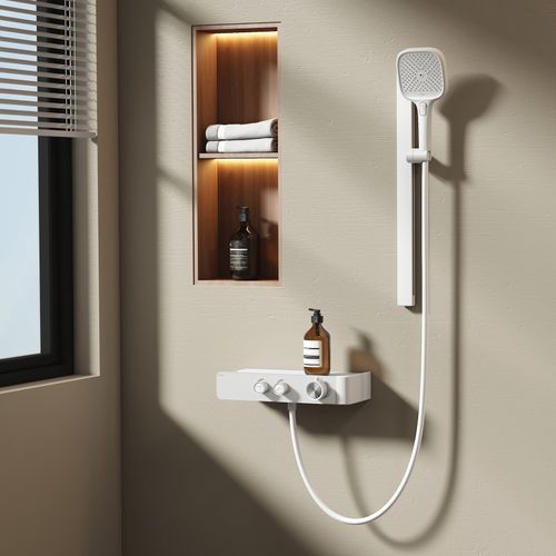 Colonne De Douche Thermostatique Blanc Mat Design Minimaliste Séparé