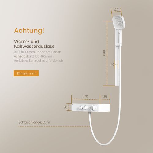 Colonne De Douche Thermostatique Blanc Mat Design Minimaliste Séparé