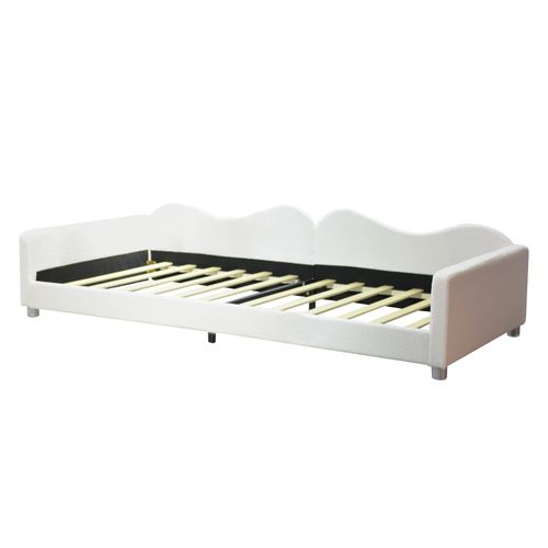 Lit Enfant Lit Banquette 90x200cm Avec Sommier à Lattes Et Dossier, Tissu Teddy, Blanc