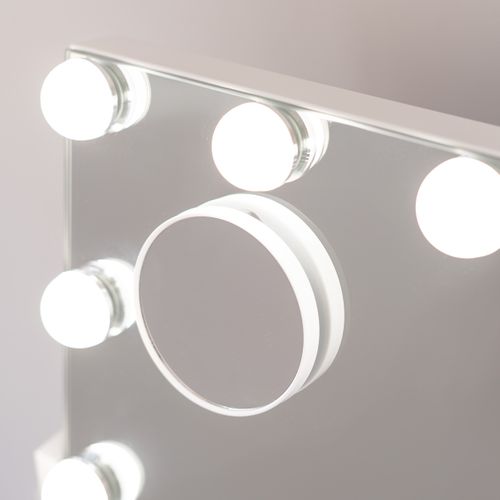 Miroir Maquillage Lumineux, 14 LED, 3 Modes, Blanc, Métal, 58 X 51 X 15 Cm