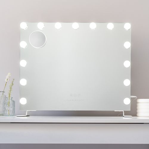 Miroir Maquillage Lumineux, 14 LED, 3 Modes, Blanc, Métal, 58 X 51 X 15 Cm