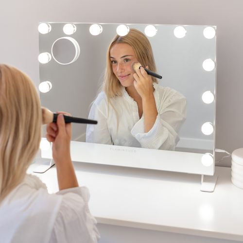 Miroir Maquillage Lumineux, 14 LED, 3 Modes, Blanc, Métal, 58 X 51 X 15 Cm