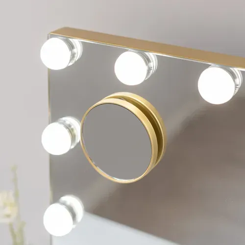 Miroir Maquillage Lumineux, 15 LED, 3 Modes, Doré, Métal, 58 X 48 X 12 Cm