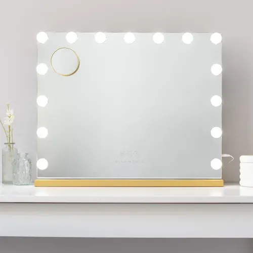 Miroir Maquillage Lumineux, 15 LED, 3 Modes, Doré, Métal, 58 X 48 X 12 Cm