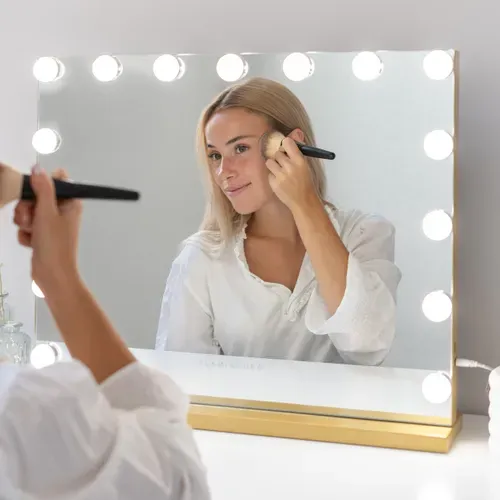 Miroir Maquillage Lumineux, 15 LED, 3 Modes, Doré, Métal, 58 X 48 X 12 Cm