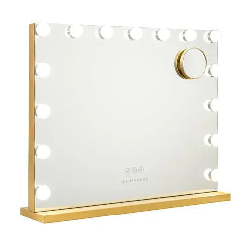 Miroir Maquillage Lumineux, 15 LED, 3 Modes, Doré, Métal, 58 X 48 X 12 Cm
