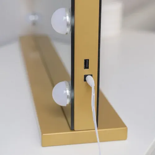 Miroir Maquillage Lumineux, 15 LED, 3 Modes, Doré, Métal, 58 X 48 X 12 Cm