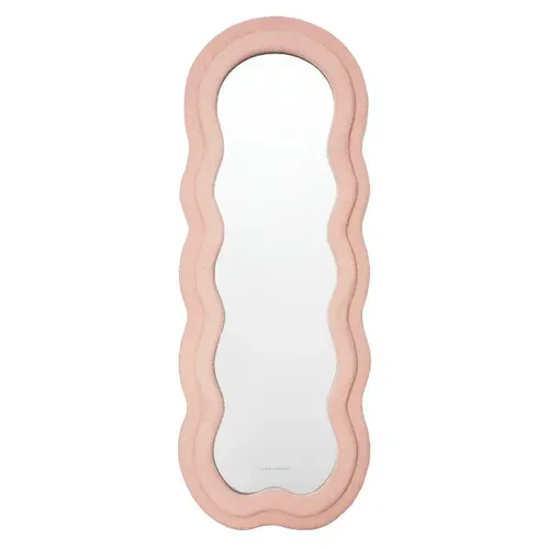 Grand Miroir Sur Pied Asymétrique, Rose, Tissu Teddy, 160 X 60 X 4 Cm
