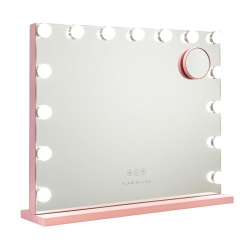 Miroir Maquillage Lumineux, 15 LED, 3 Modes, Rose, Métal, 58 X 48 X 12 Cm