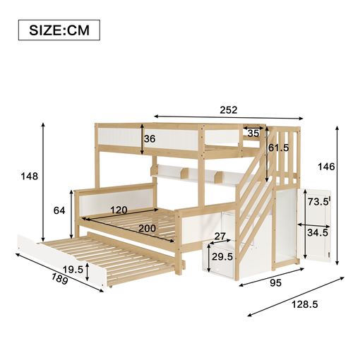 Lit Cabane Enfants 120x200cm , Lit Superposé Avec Lit Escamotable Et Échelle De Rangement , Blanc