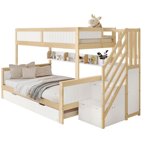 Lit Cabane Enfants 120x200cm , Lit Superposé Avec Lit Escamotable Et Échelle De Rangement , Blanc