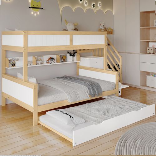 Lit Cabane Enfants 120x200cm , Lit Superposé Avec Lit Escamotable Et Échelle De Rangement , Blanc
