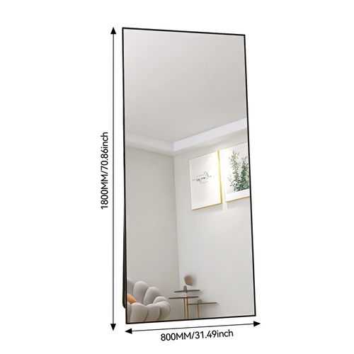 Grand Miroir Mural 180 X 80 Cm, Avec Cadre En Aluminium, Noir